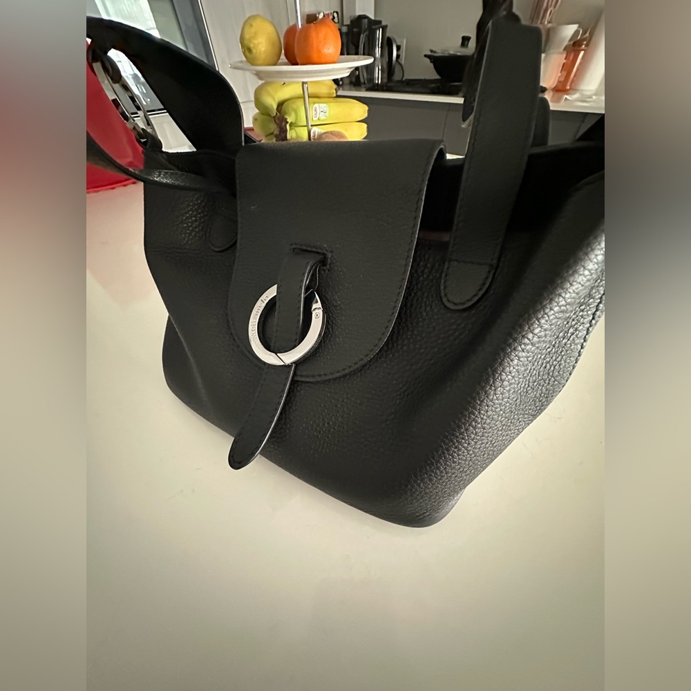 Black Leather Tote with Silver Ring Accent - Women Bags